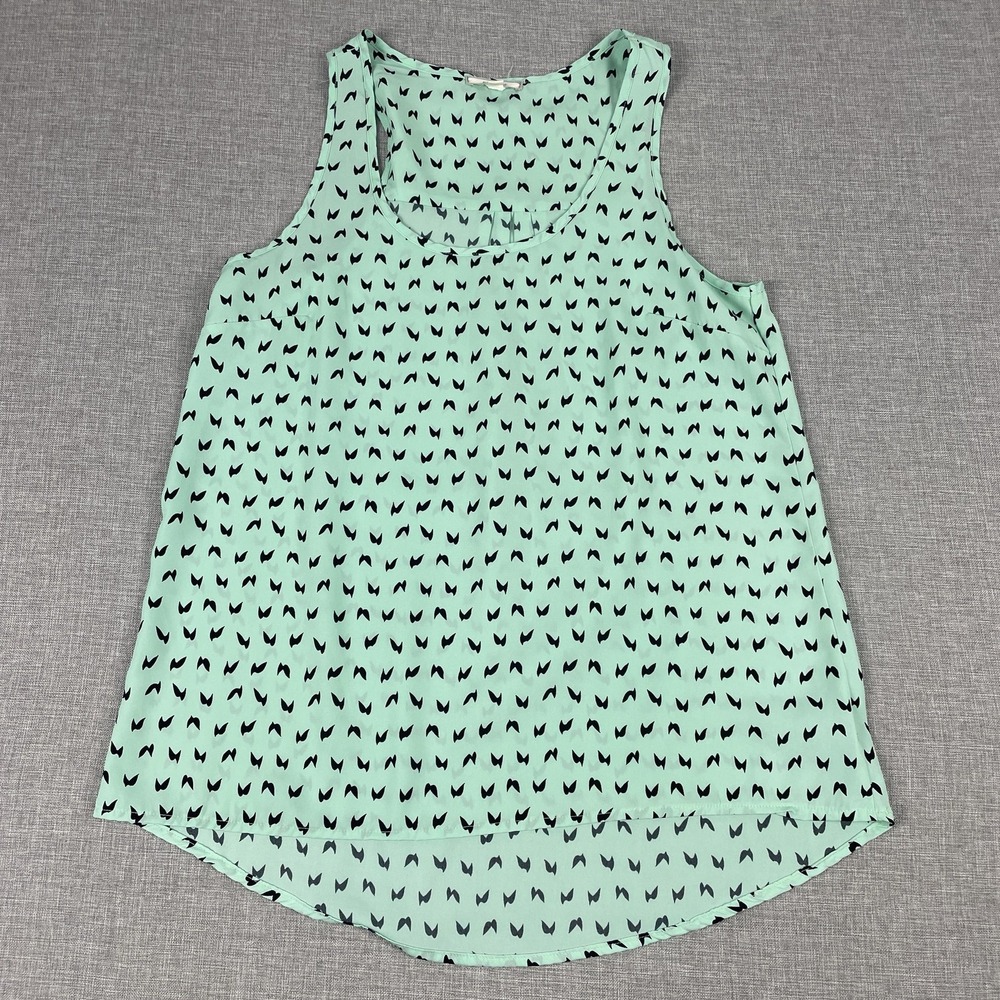 Anthropologie Pleione Tank Top Womens XS Green Scoop Neck Sleeveless High Low